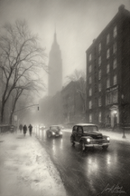 Winterliche Schneeszene In Der Stadt Mit Vintage Hochhaus Im Nebel | Staedtekunst | Laender und Reisen