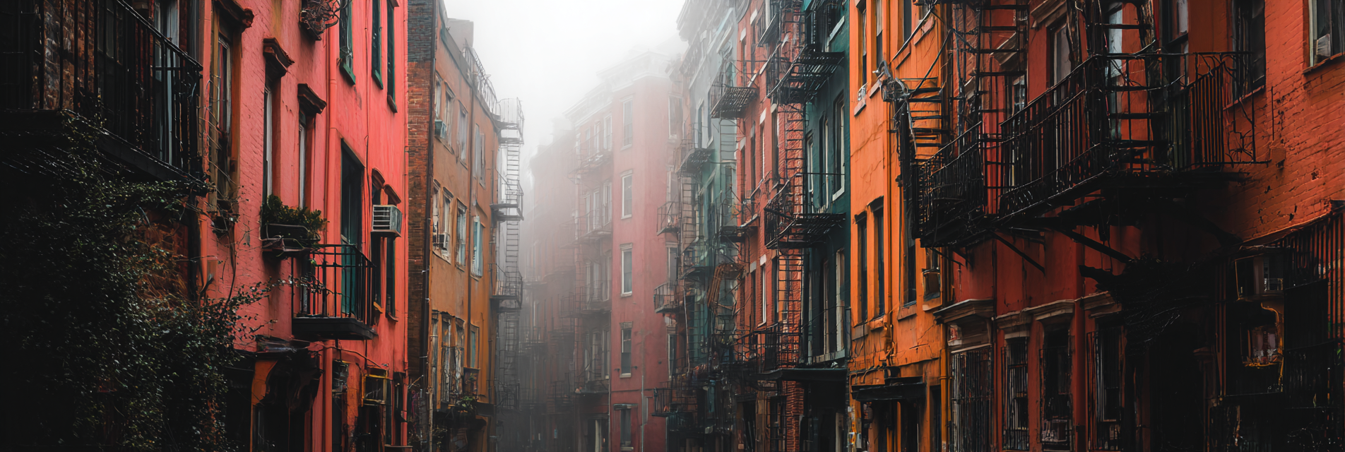 Bunte Enge Stadtgasse Im Nebel | Staedtekunst | Laender und Reisen