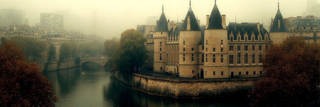 Historische Burg Im Nebel Am Flussufer | Staedtekunst | Laender und Reisen