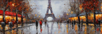 Impressionistisches Regenschirm Strassenbild Mit Eiffelturm Und Cafes | Staedtekunst | Laender und Reisen