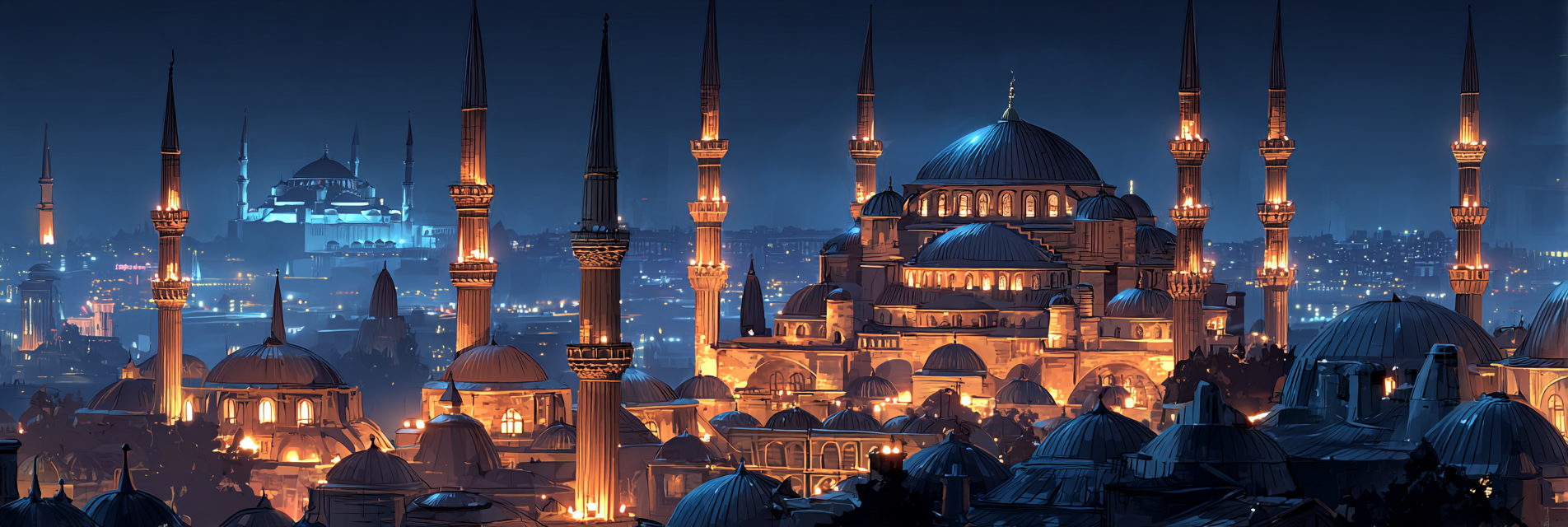 Istanbul Bei Nacht Mit Moscheen Und Minaretten Skyline | Staedtekunst | Laender und Reisen