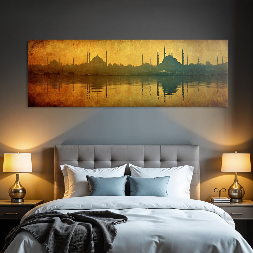Istanbul Silhoütte Von Moscheen Bei Sonnenuntergang Mit Wasserreflexion