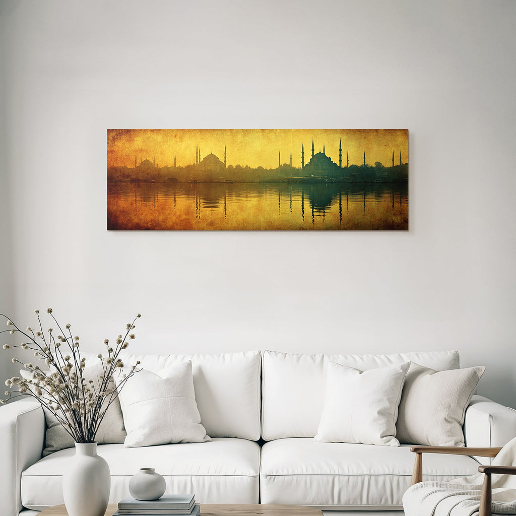 Istanbul Silhoütte Von Moscheen Bei Sonnenuntergang Mit Wasserreflexion