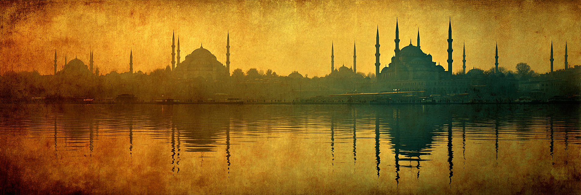 Istanbul Silhoütte Von Moscheen Bei Sonnenuntergang Mit Wasserreflexion | Staedtekunst | Laender und Reisen