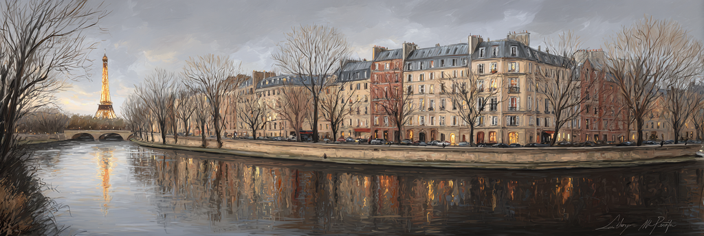 Paris Abendliche Spiegelung Am Seineufer Mit Eiffelturm | Staedtekunst | Laender und Reisen