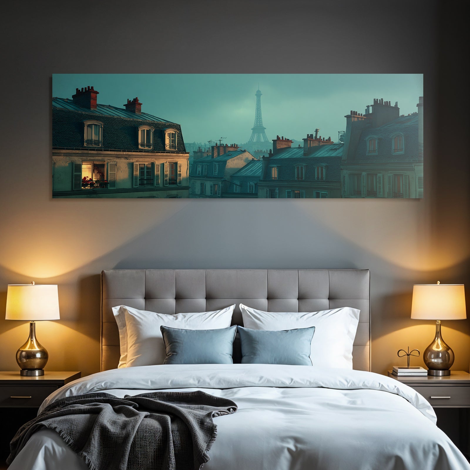 Pariser Dachlandschaft Mit Eiffelturm Und Warmem Fensterlicht