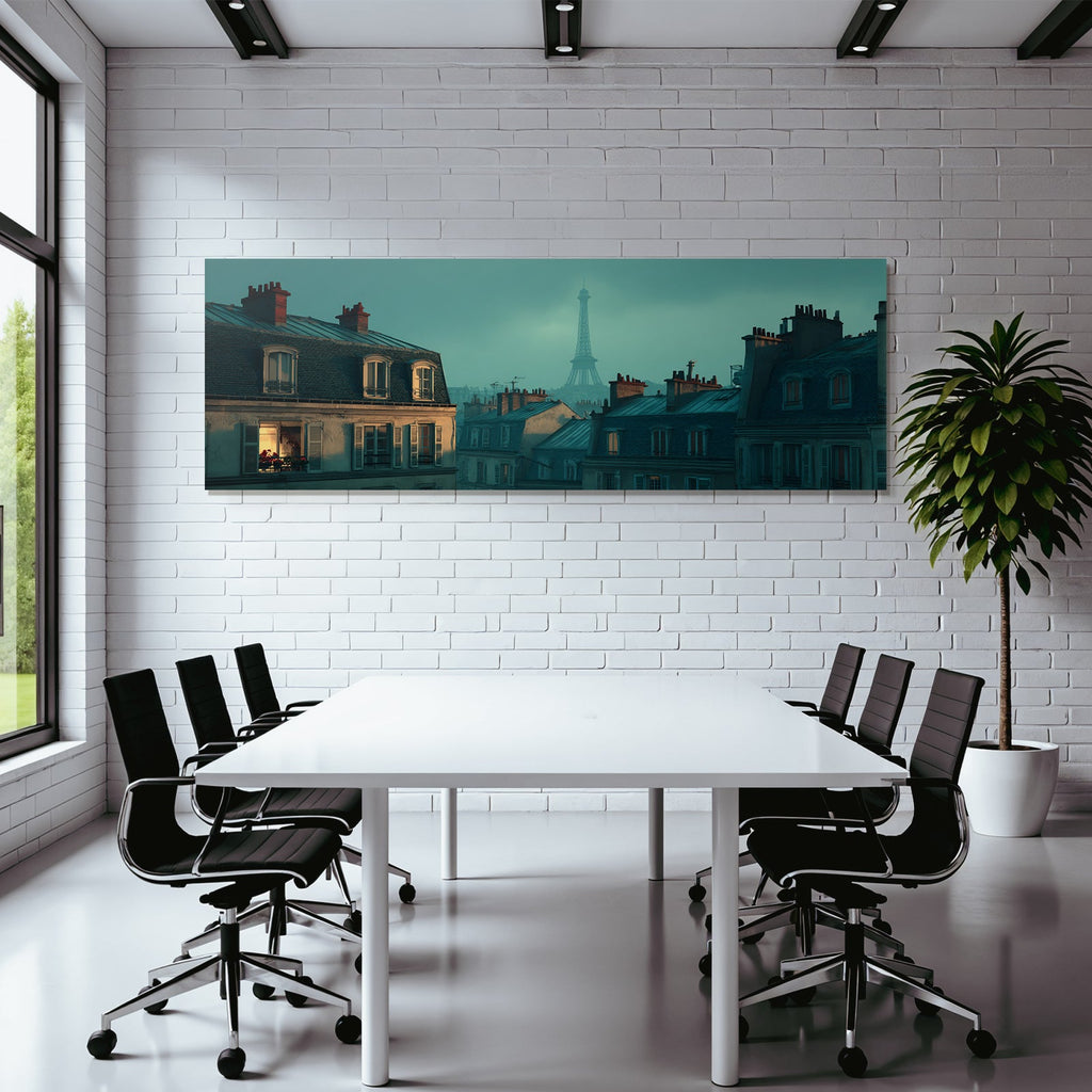 Pariser Dachlandschaft Mit Eiffelturm Und Warmem Fensterlicht