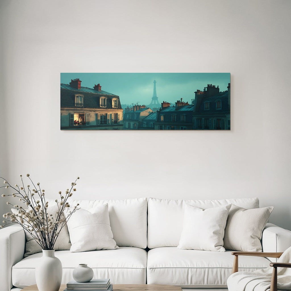 Pariser Dachlandschaft Mit Eiffelturm Und Warmem Fensterlicht
