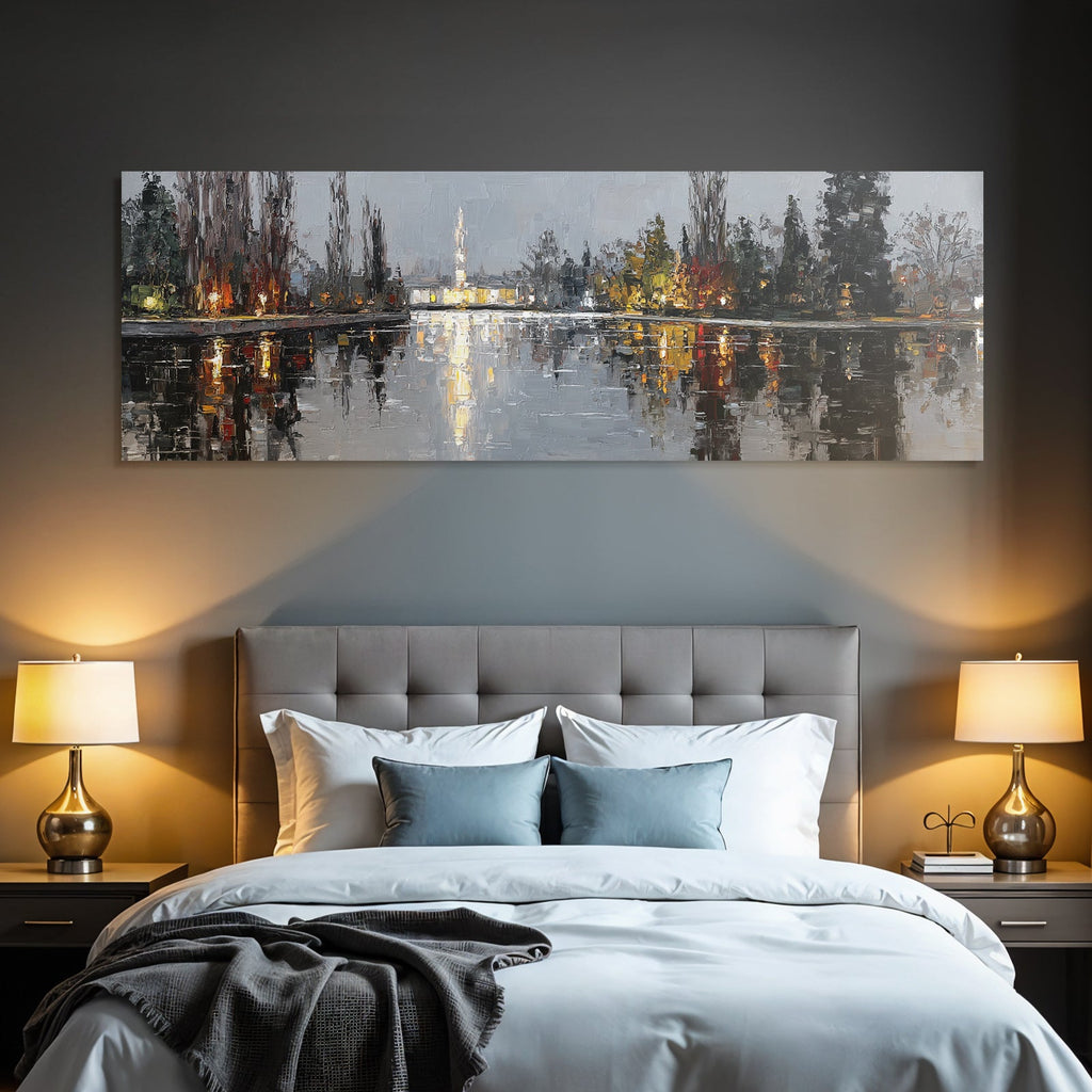 Stimmungsvolle Flusslandschaft Ölgemalde Mit Reflektionen