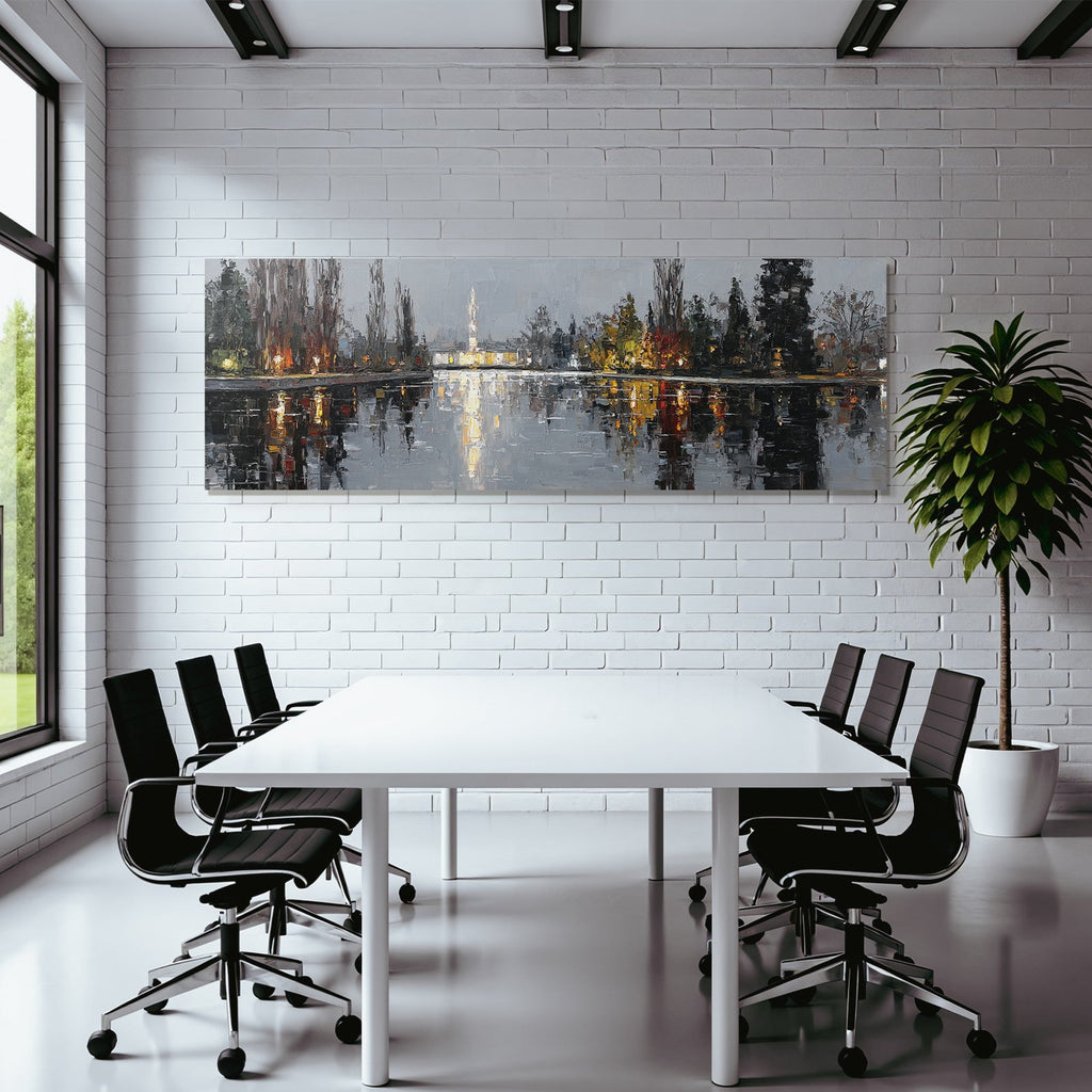 Stimmungsvolle Flusslandschaft Ölgemalde Mit Reflektionen