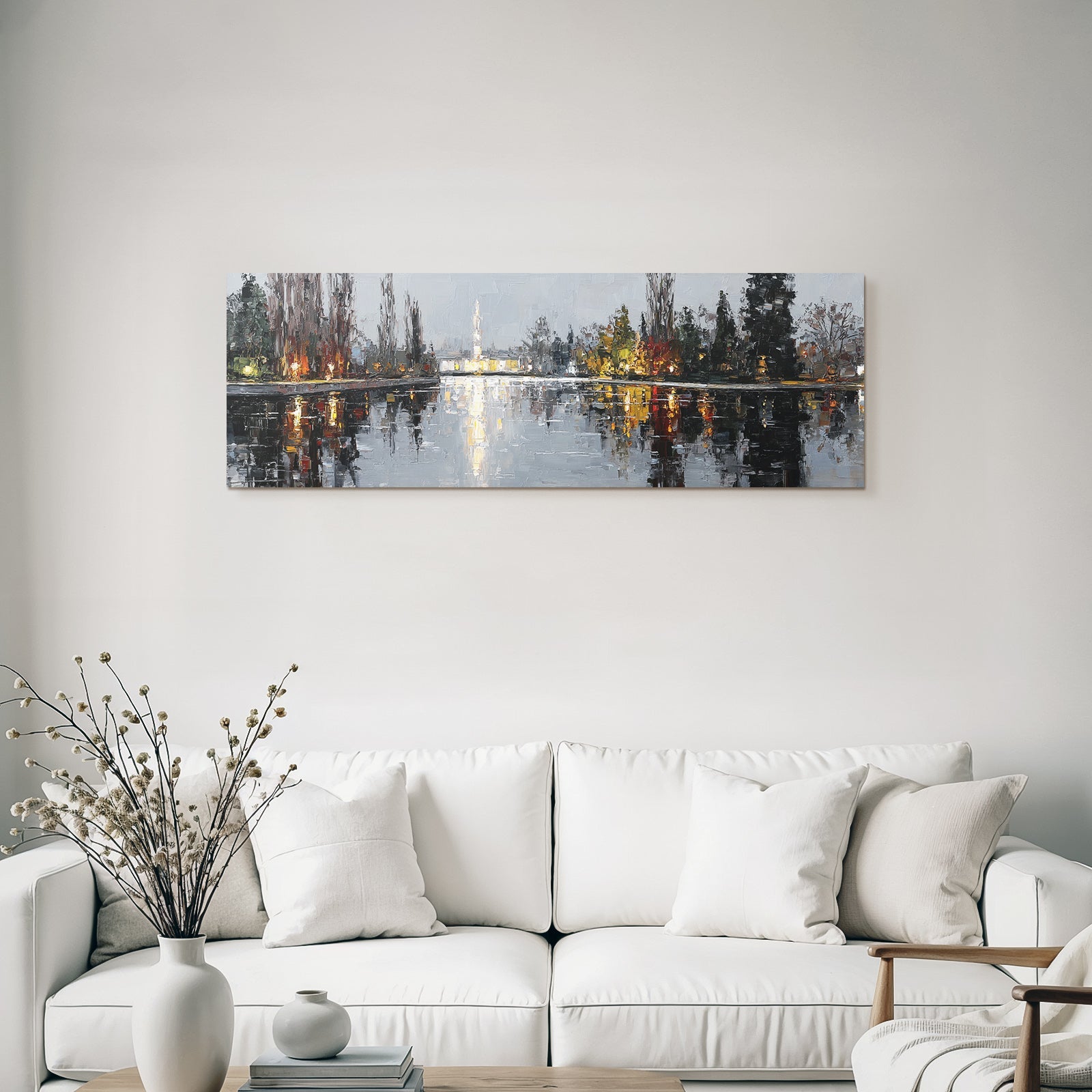 Stimmungsvolle Flusslandschaft Ölgemalde Mit Reflektionen