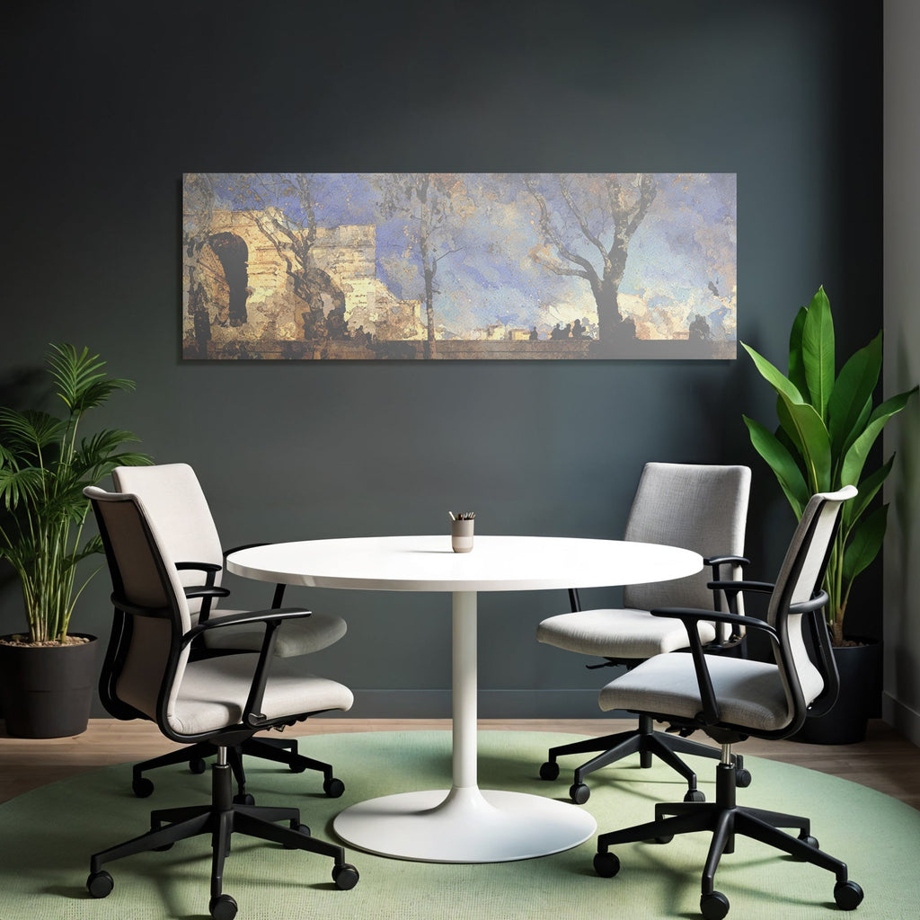 Traumhafte Landschaft Mit Bäumen Torbogen Und Figuren