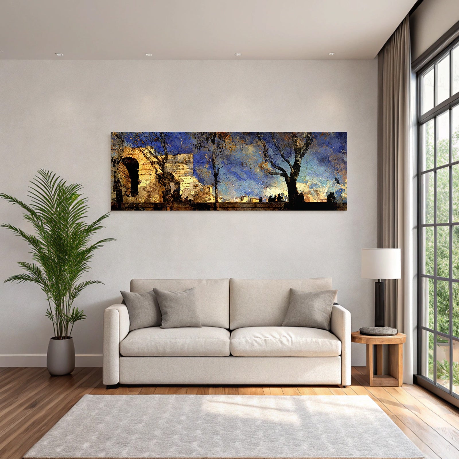Traumhafte Landschaft Mit Bäumen Torbogen Und Figuren