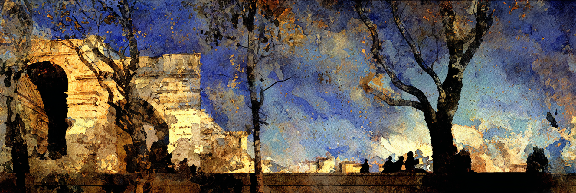 Traumhafte Landschaft Mit Bäumen Torbogen Und Figuren | Staedtekunst | Laender und Reisen