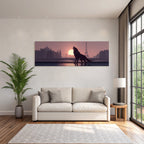 Wolf silhouette howls at sunset in front of Paris skyline