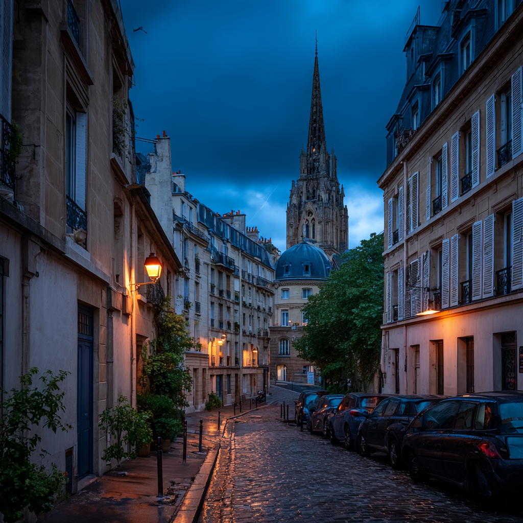 Abendliche Altstadtgasse Mit Pflastersteinstrasse Und Kirchturm | Staedtekunst | Laender und Reisen