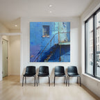 Alternde Blaü Wand Mit Fenster Und Verrosteter Treppe
