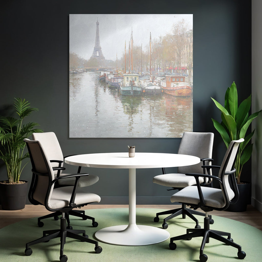Boote An Der Seine Mit Eiffelturm Im Hintergrund