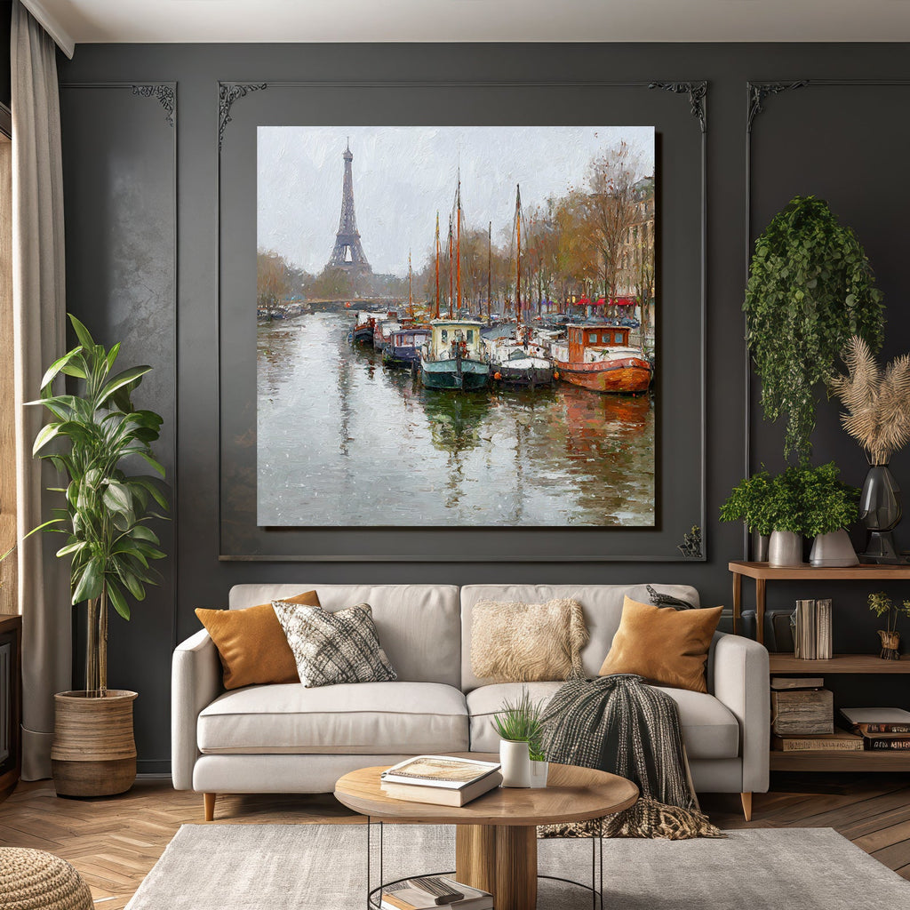Boote An Der Seine Mit Eiffelturm Im Hintergrund