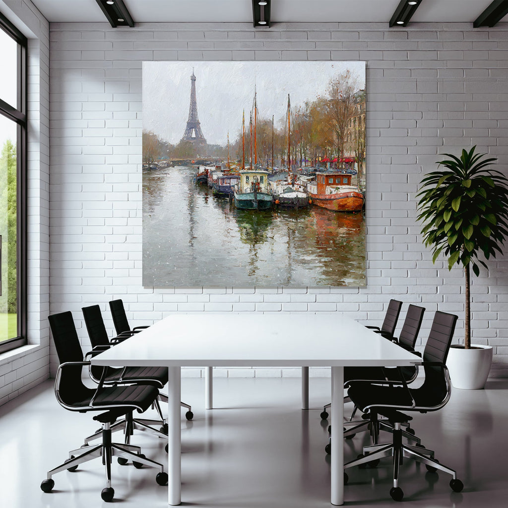 Boote An Der Seine Mit Eiffelturm Im Hintergrund