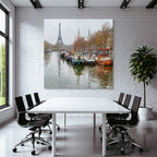 Boote An Der Seine Mit Eiffelturm Im Hintergrund