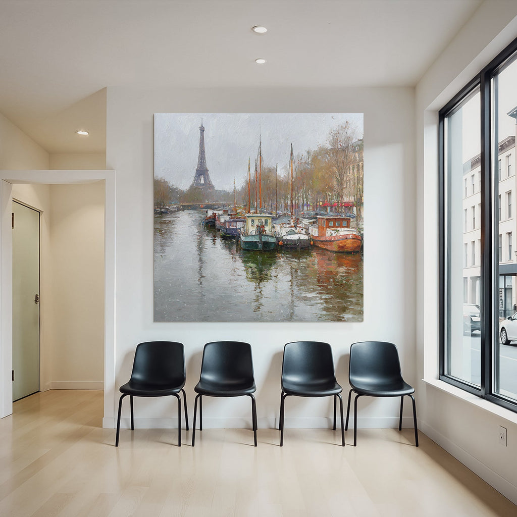 Boote An Der Seine Mit Eiffelturm Im Hintergrund