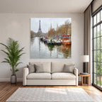 Boote An Der Seine Mit Eiffelturm Im Hintergrund