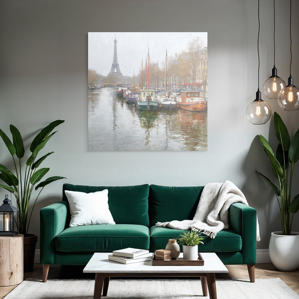Boote An Der Seine Mit Eiffelturm Im Hintergrund