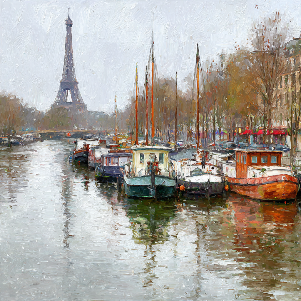 Boote An Der Seine Mit Eiffelturm Im Hintergrund | Staedtekunst | Laender und Reisen