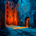 Dunkle Gasse Mit Warmen Orangen Und Kalten Blautonen | Staedtekunst | Laender und Reisen