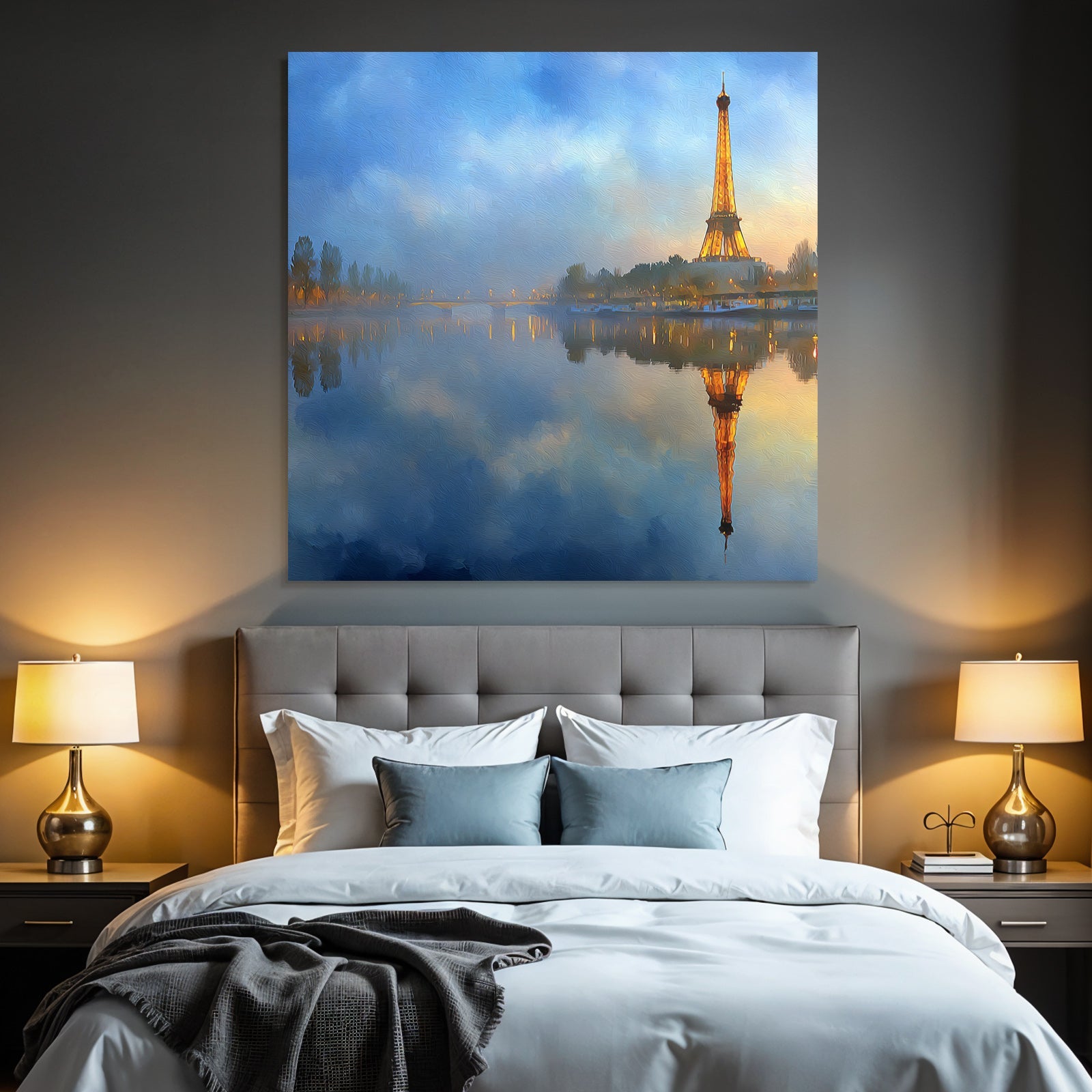 Eiffelturm Am Seineufer Mit Spiegelung