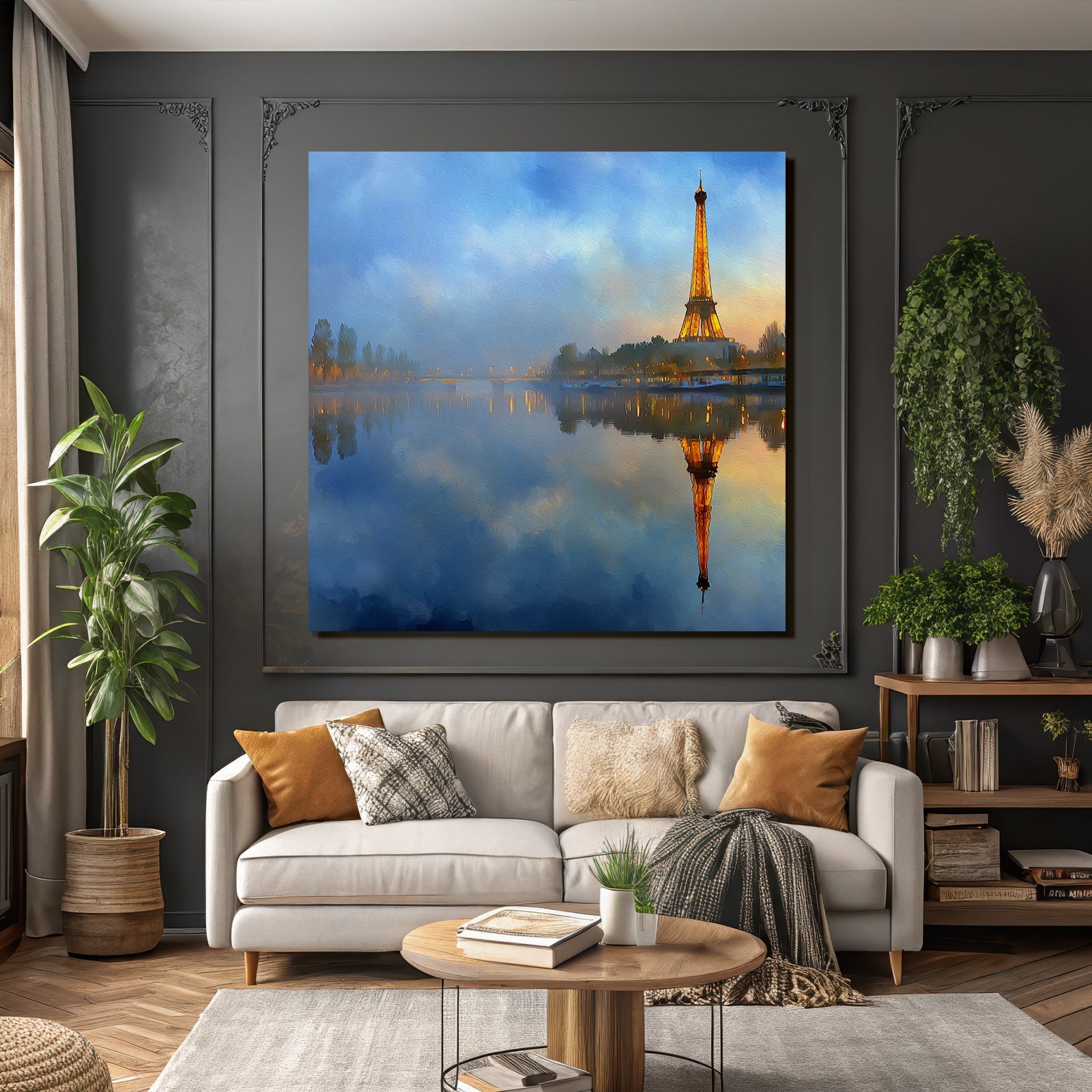 Eiffelturm Am Seineufer Mit Spiegelung
