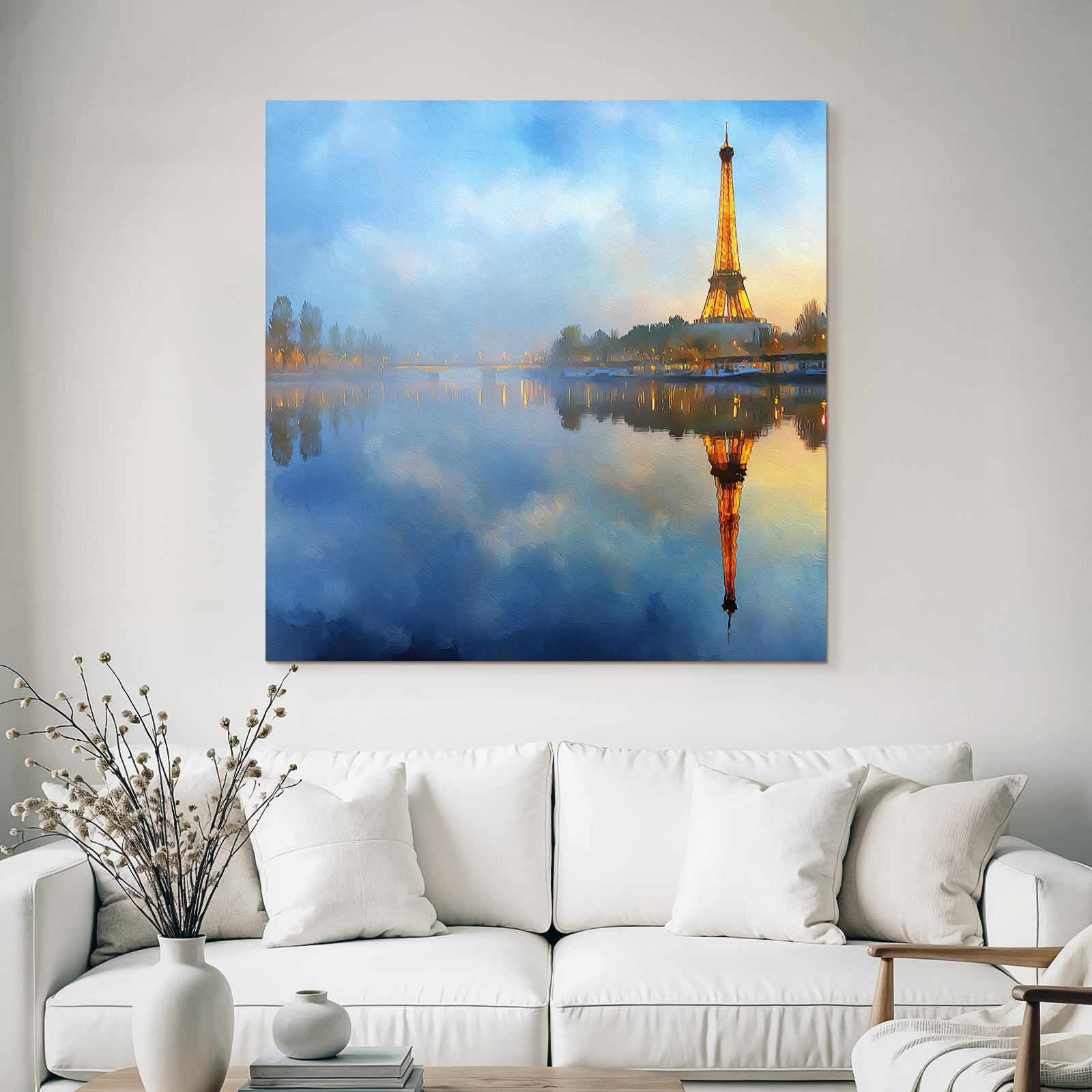 Eiffelturm Am Seineufer Mit Spiegelung