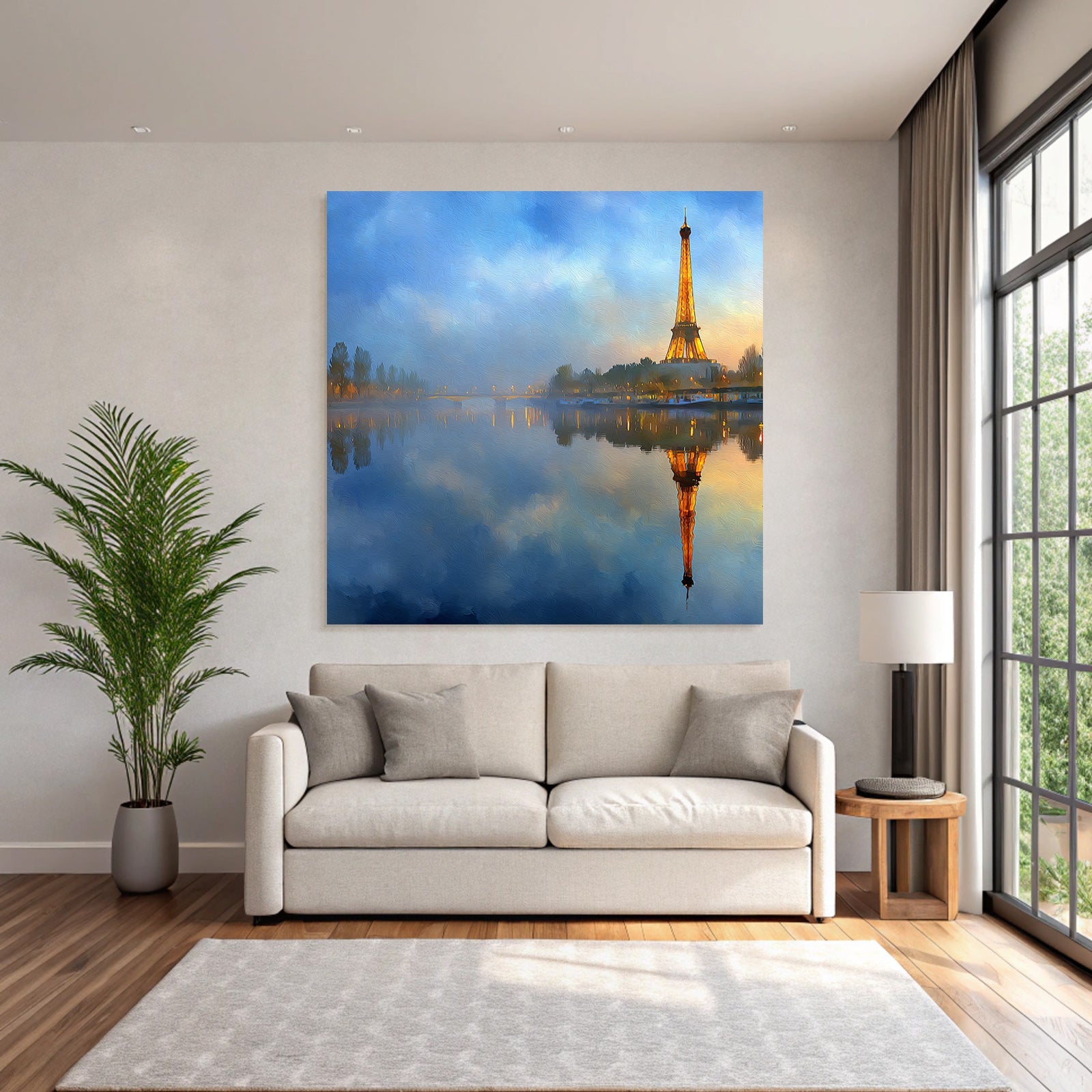 Eiffelturm Am Seineufer Mit Spiegelung