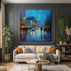 Impressionistische Nacht In Paris Mit Eiffelturm Und Reflektierenden Strassenlaternen