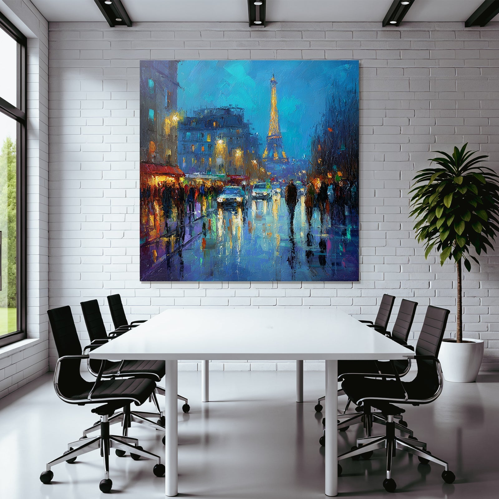 Impressionistische Nacht In Paris Mit Eiffelturm Und Reflektierenden Strassenlaternen
