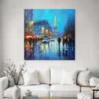 Impressionistische Nacht In Paris Mit Eiffelturm Und Reflektierenden Strassenlaternen