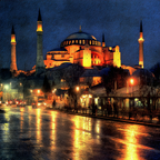 Moschee Bei Nacht Mit Beleuchtung Und Nasser Strasse | Staedtekunst | Laender und Reisen