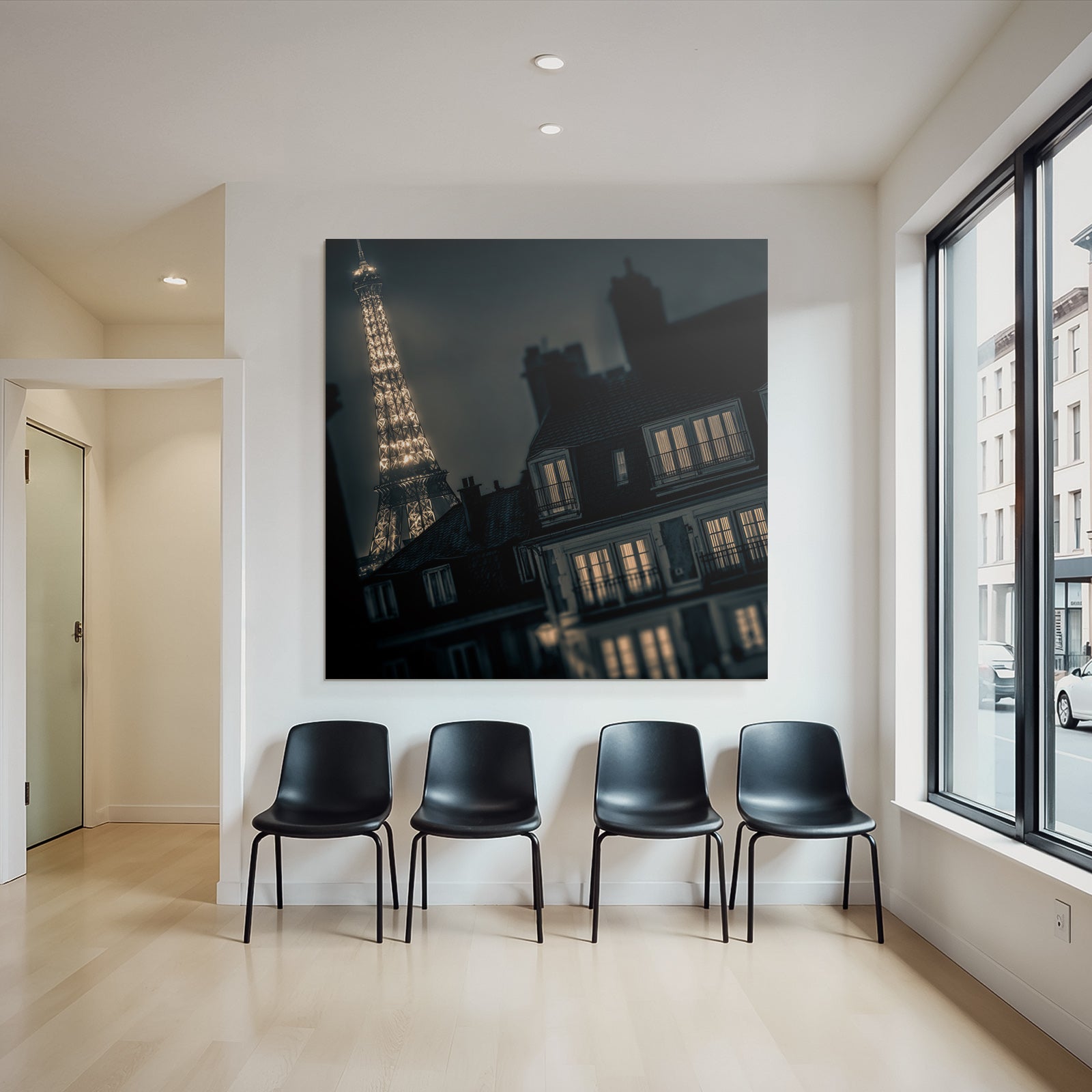 Nachtszene Eiffelturm Beleuchtete Fenster