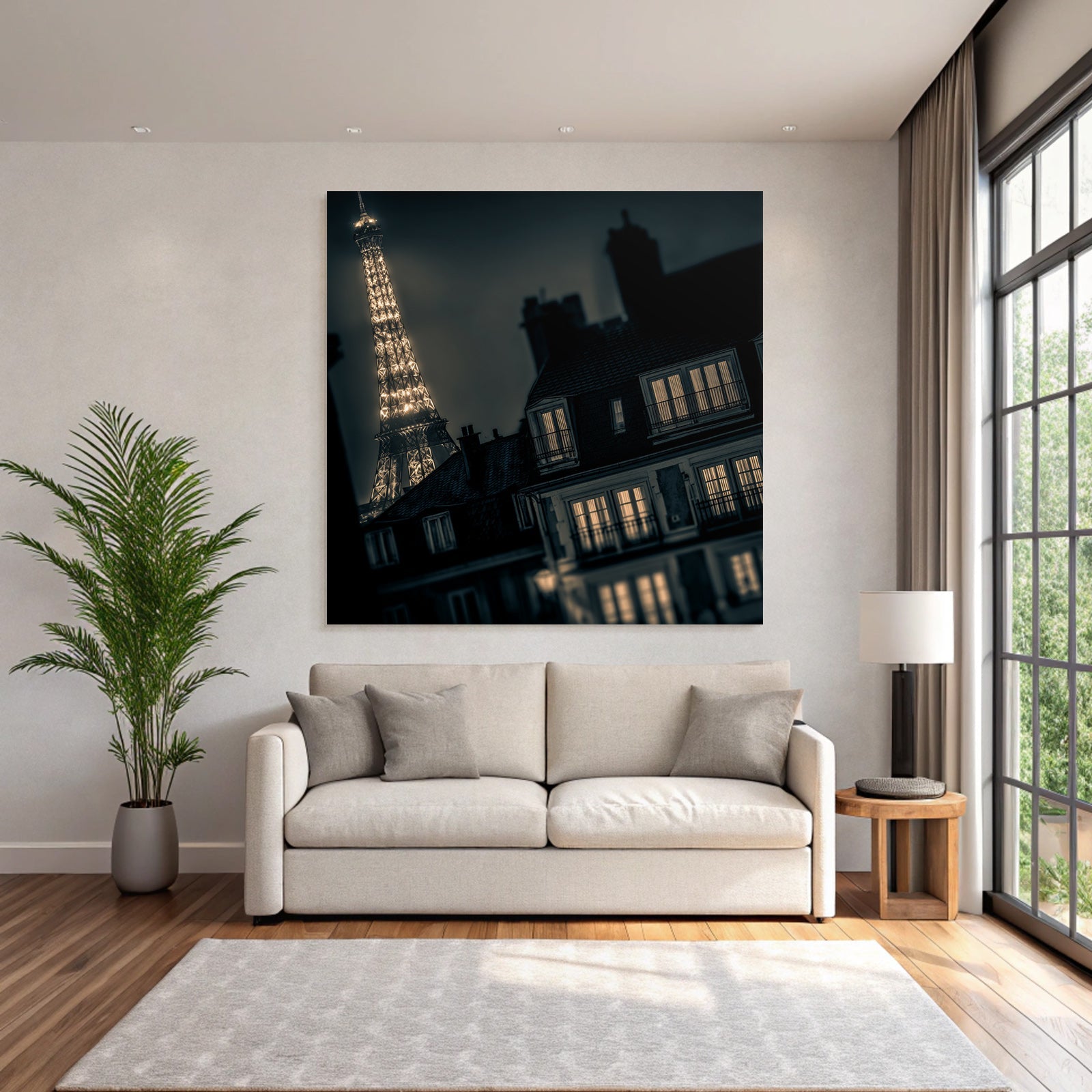 Nachtszene Eiffelturm Beleuchtete Fenster