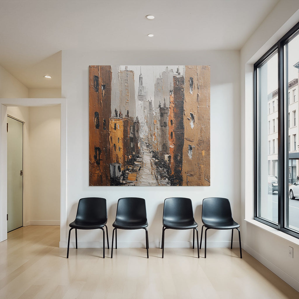 Ölgemälde Einer Stadtansicht Mit Zentraler Allee Zum Empire State Building
