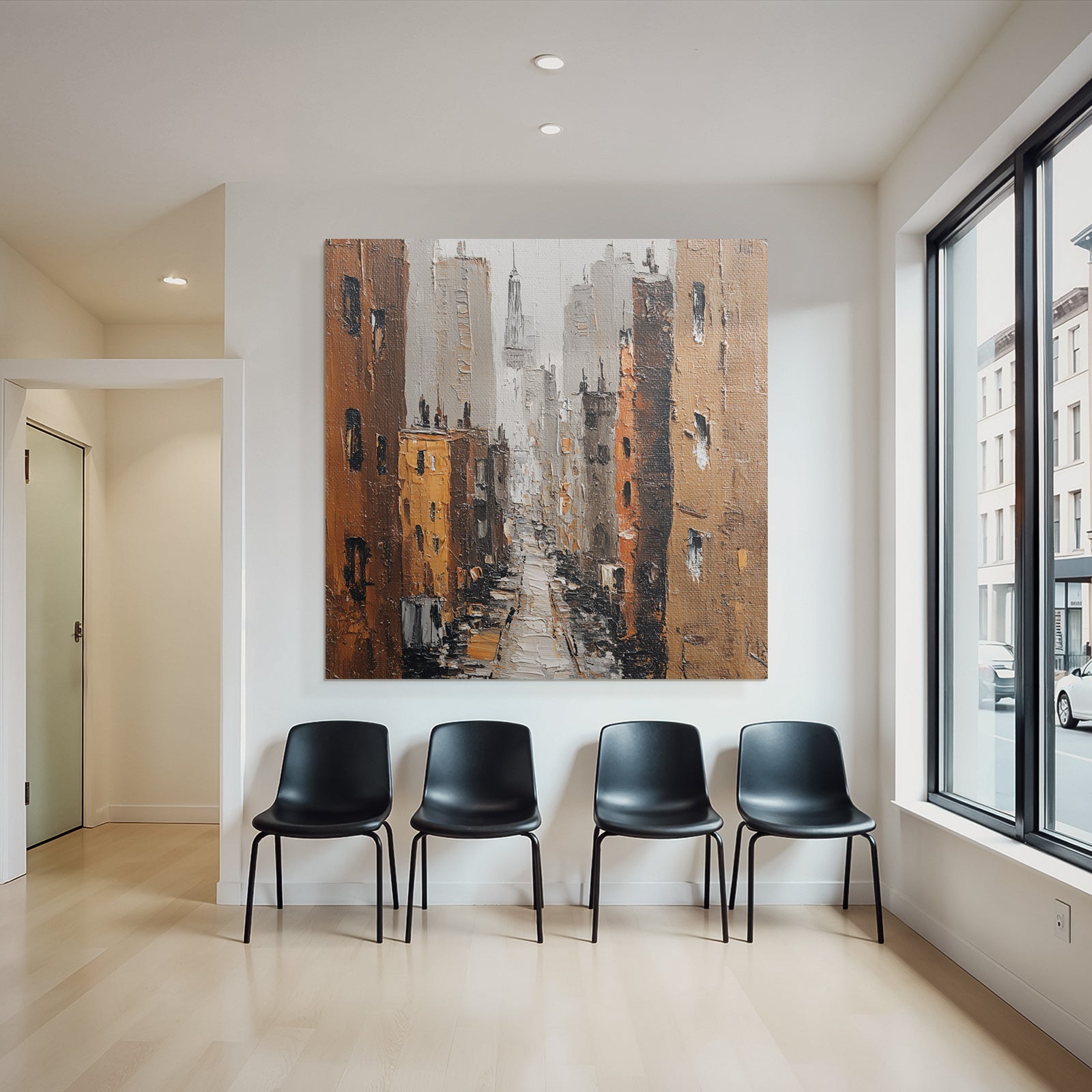 Ölgemälde Einer Stadtansicht Mit Zentraler Allee Zum Empire State Building