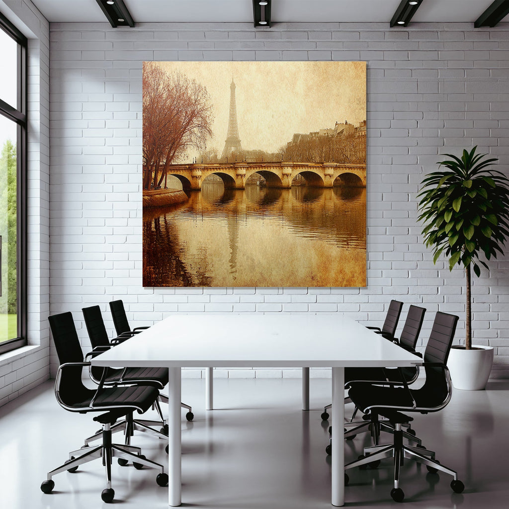Pariser Brücke Mit Eiffelturm Und Seine Im Nostalgischen Sepiaton