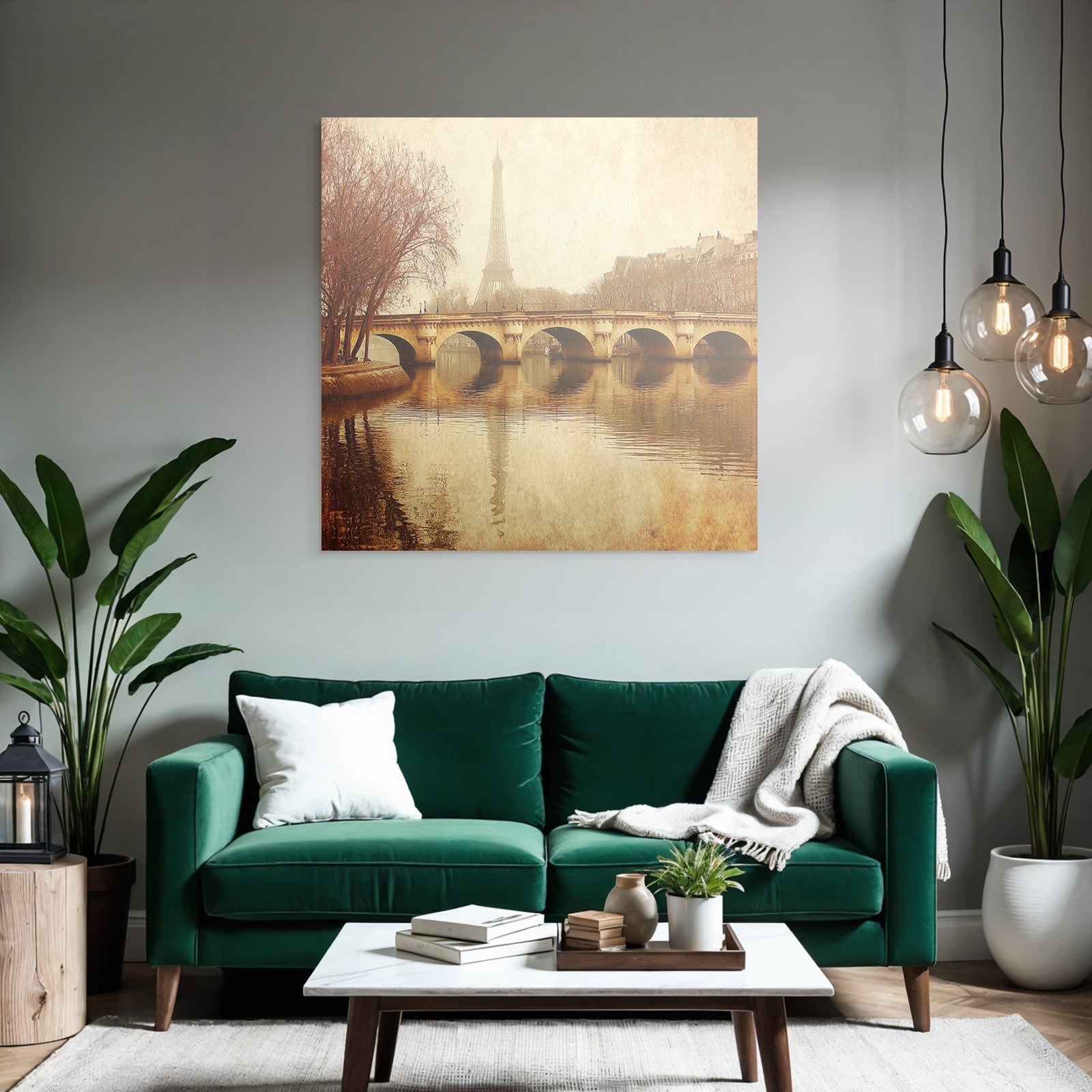 Pariser Brücke Mit Eiffelturm Und Seine Im Nostalgischen Sepiaton