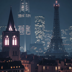 Pariser Skyline Bei Nacht Mit Eiffelturmähnlichem Turm Kirchturm Und Modernen Wolkenkratzern | Staedtekunst | Laender und Reisen