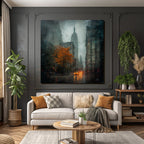 Regnerische Stadtstrasse Mit Orangenbaum Und Gelben Taxis Und Empire State Building