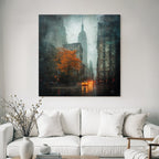 Regnerische Stadtstrasse Mit Orangenbaum Und Gelben Taxis Und Empire State Building