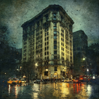 Regnerische Stadtstrasse Bei Nacht Mit Vintage Hochhaus Und Reflexionen | Staedtekunst | Laender und Reisen