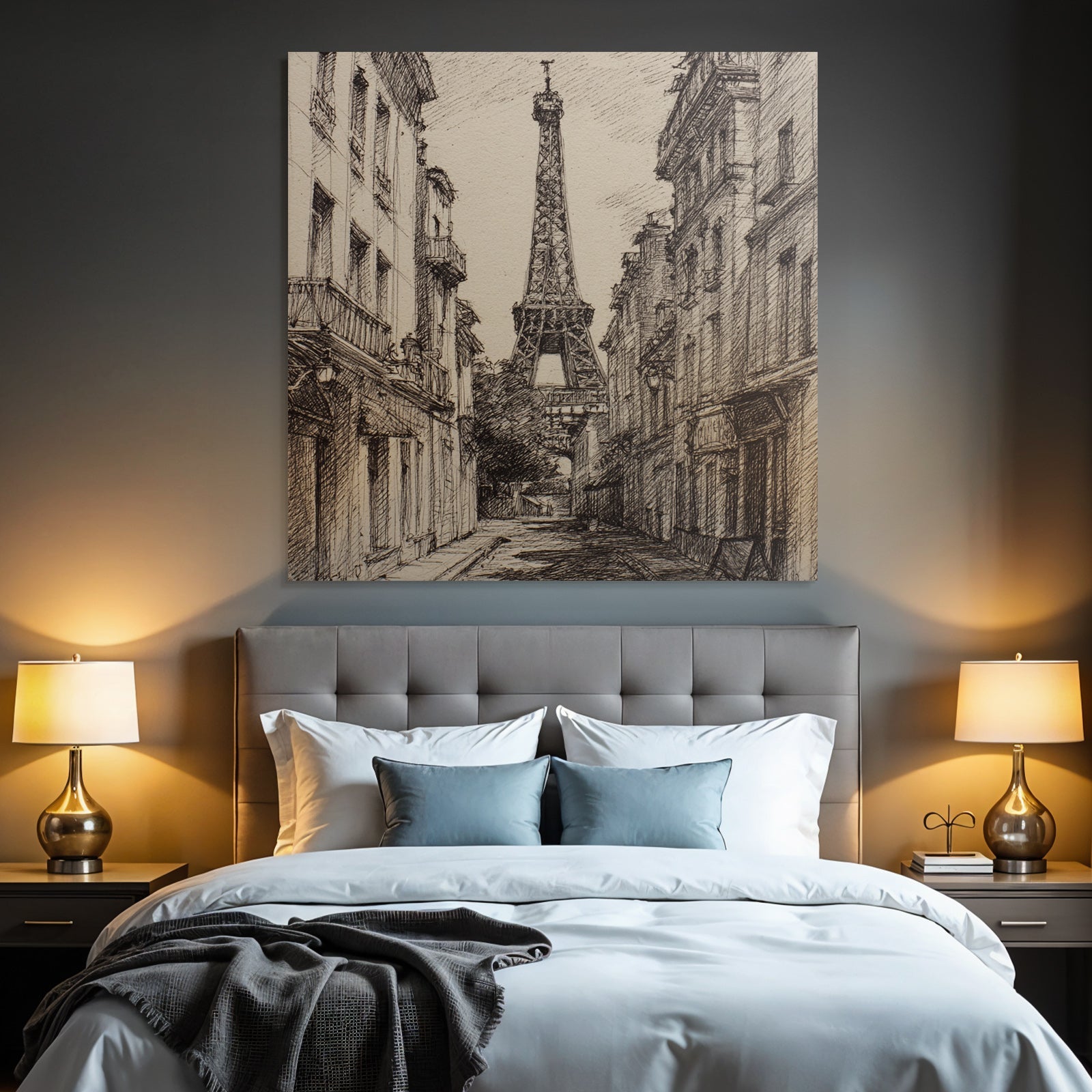 Schmale Strasse In Paris Mit Eiffelturm
