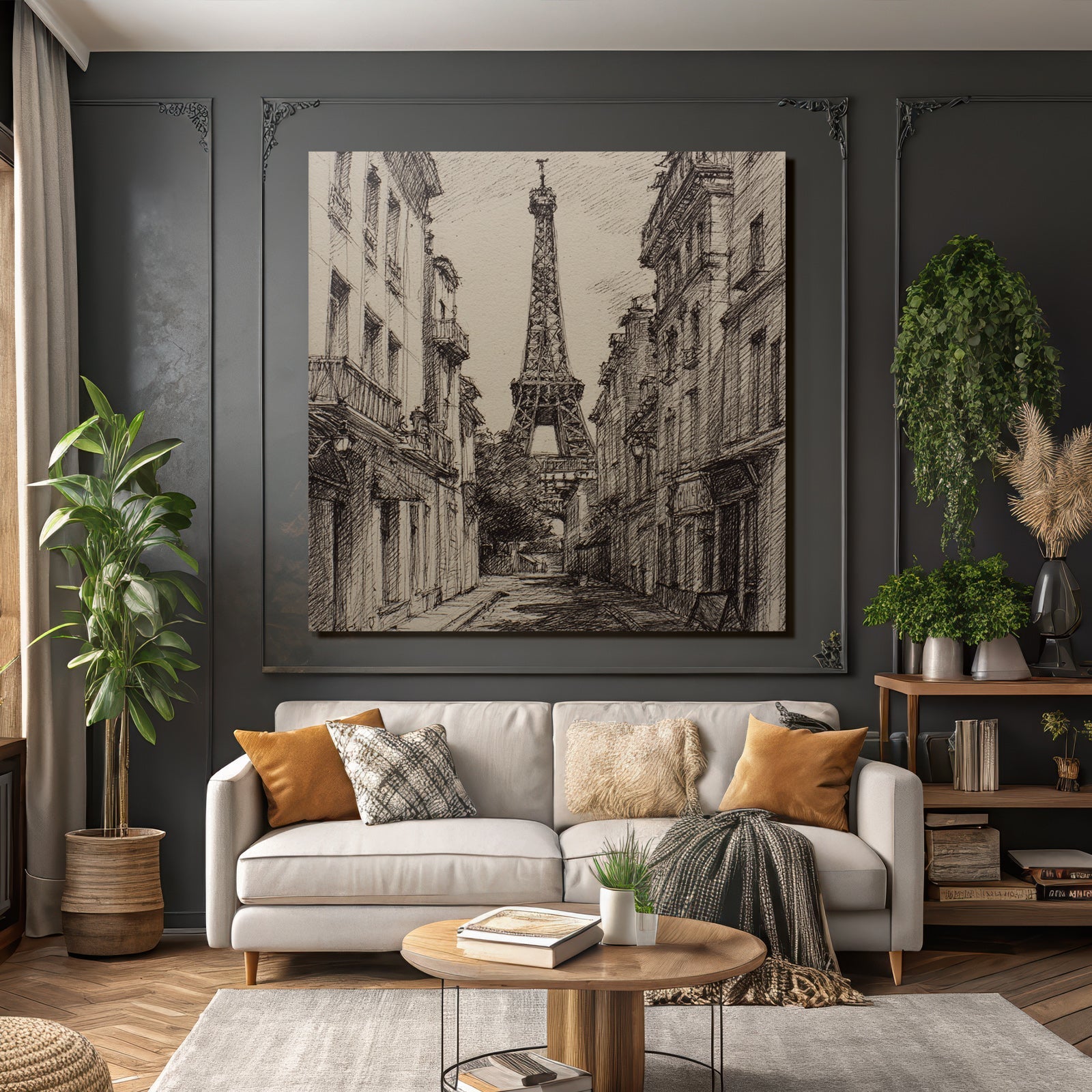 Schmale Strasse In Paris Mit Eiffelturm